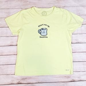 Life is Good T Shirt Seattle Start Up Green Short Sleeve Coffee Relaxed Large